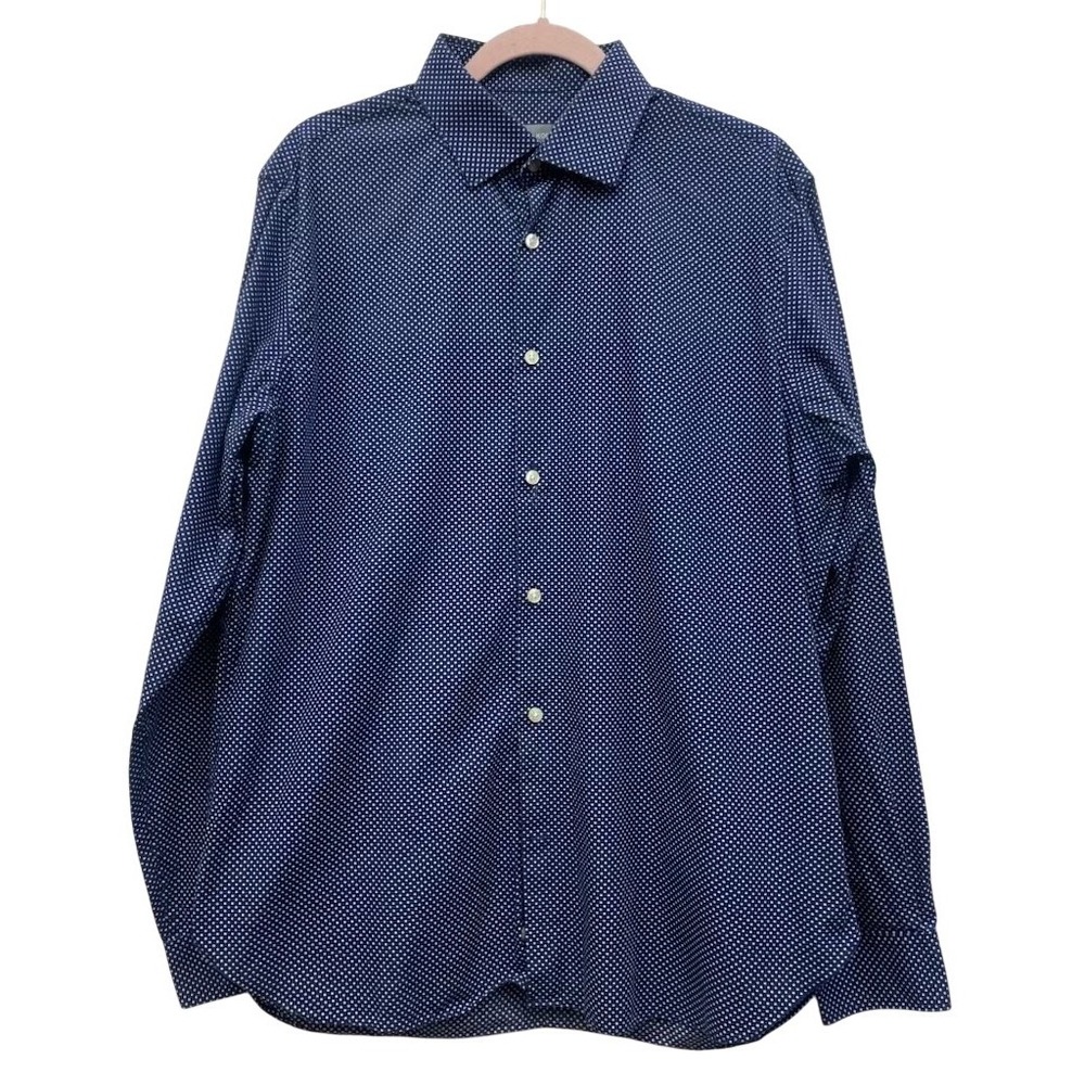 Michael Kors Mens Dress Shirt Slim Fit 16 34 35 Blue Polka Dot Cotton Flaw